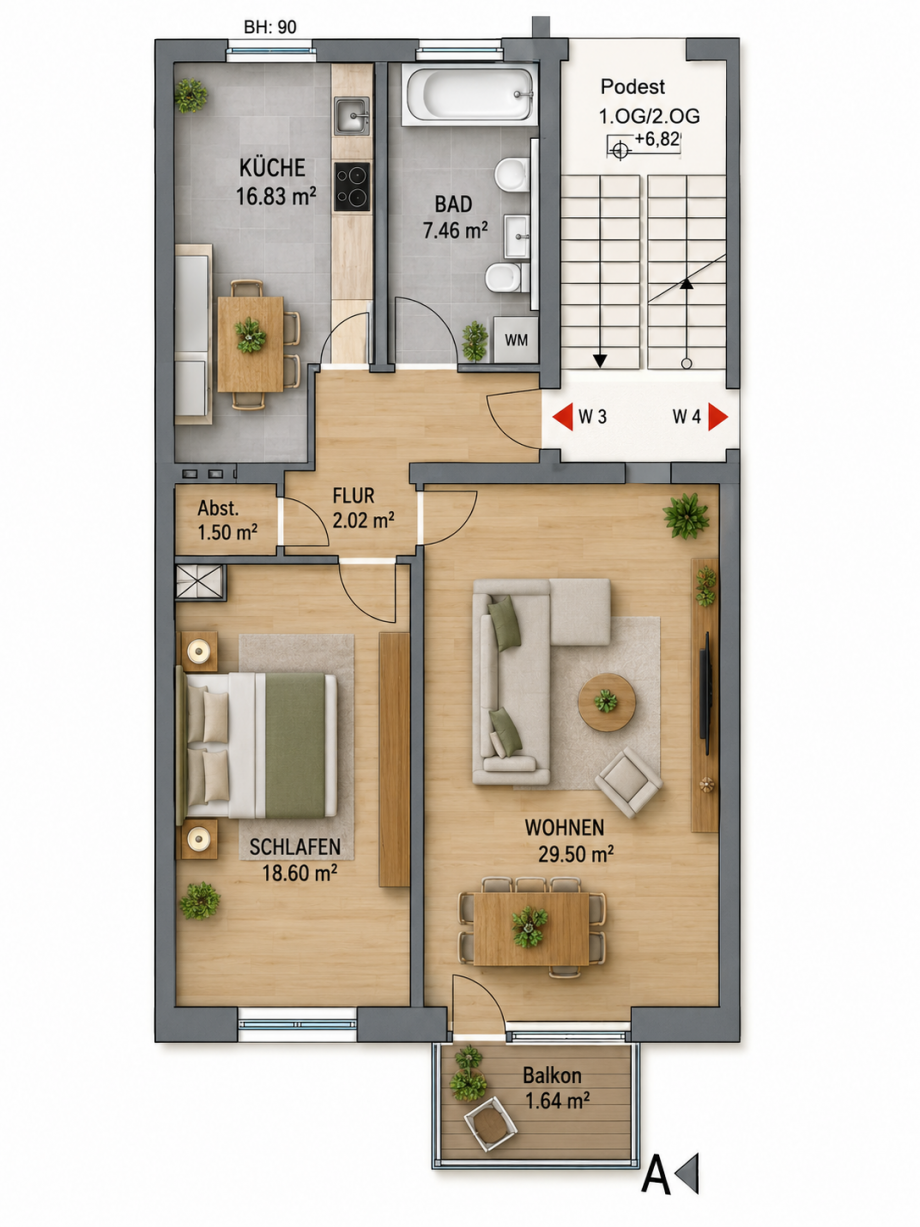 Grundriss 2 Zimmer Etagenwohnung Berlin