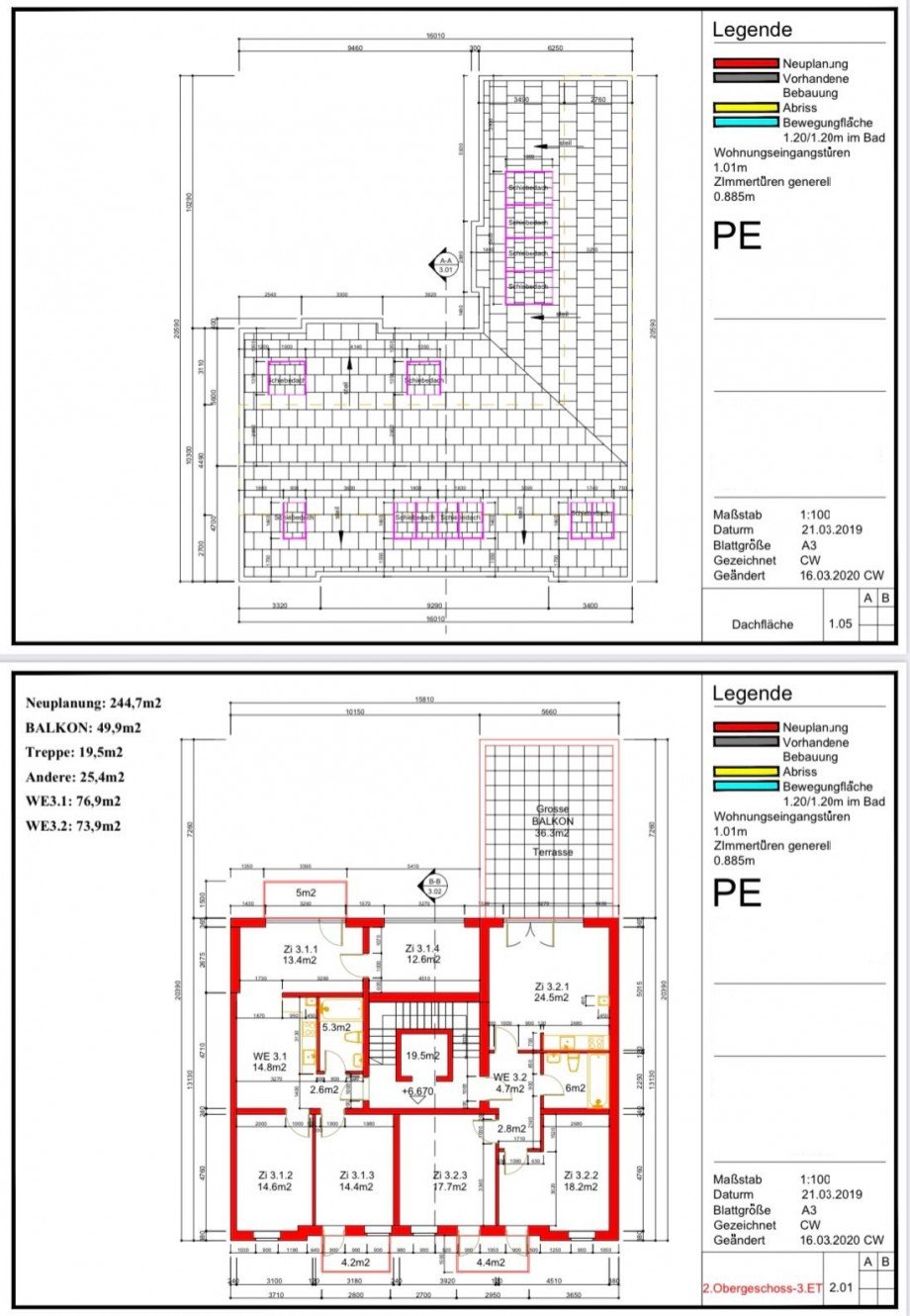 Grundriss 2 -3 Etage & Dachfl�che ohne Namen Mehrfamilienhaus Berlin