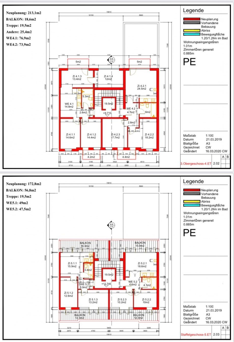 Grundriss Neubau 3.OG - DG ohne Namen Mehrfamilienhaus Berlin